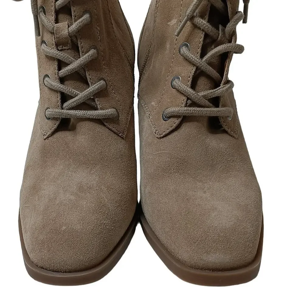 Lucky Brand Wadil Stone Taupe‎ Suede Leather Lace up Combat Ankle Boots Booties